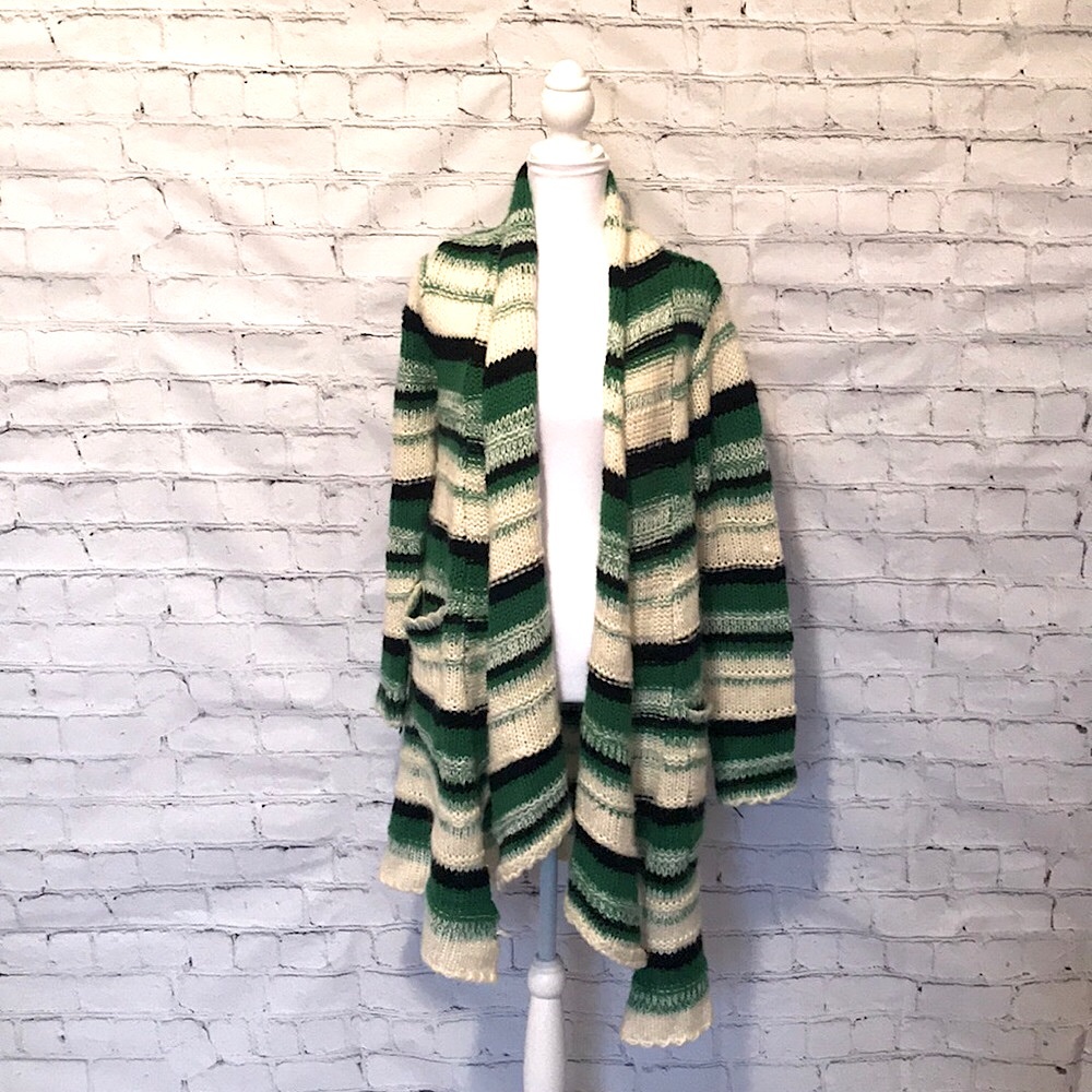Vici Green & Black Striped Duster Cardigan
